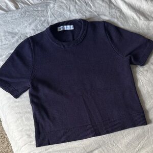 Zara Deep Blue Short Sleeve Knit Top